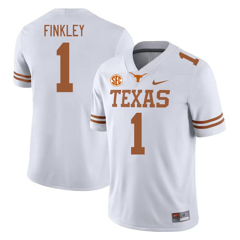 Texas Longhorns #1 Justice Finkley SEC Conference College Football Jerseys Stitched Sale-White